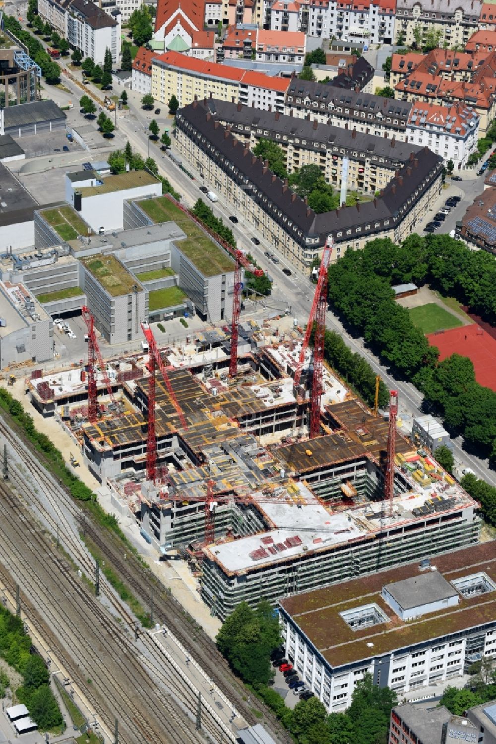 Aerial image München - Construction site to build a new office and commercial building of TUeV SUeD AG on Ridlerstrasse in the district Schwanthalerhoehe in Munich in the state Bavaria, Germany