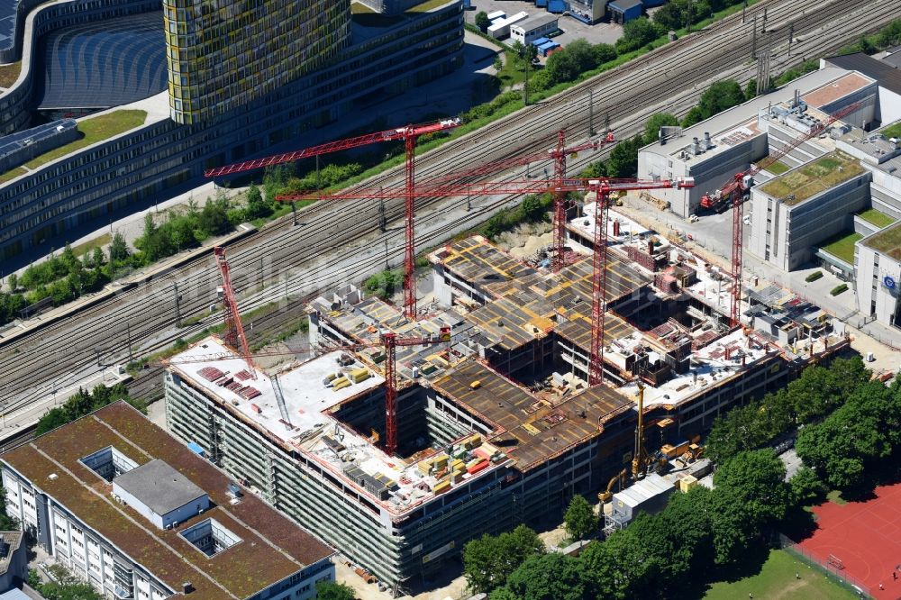 Aerial photograph München - Construction site to build a new office and commercial building of TUeV SUeD AG on Ridlerstrasse in the district Schwanthalerhoehe in Munich in the state Bavaria, Germany