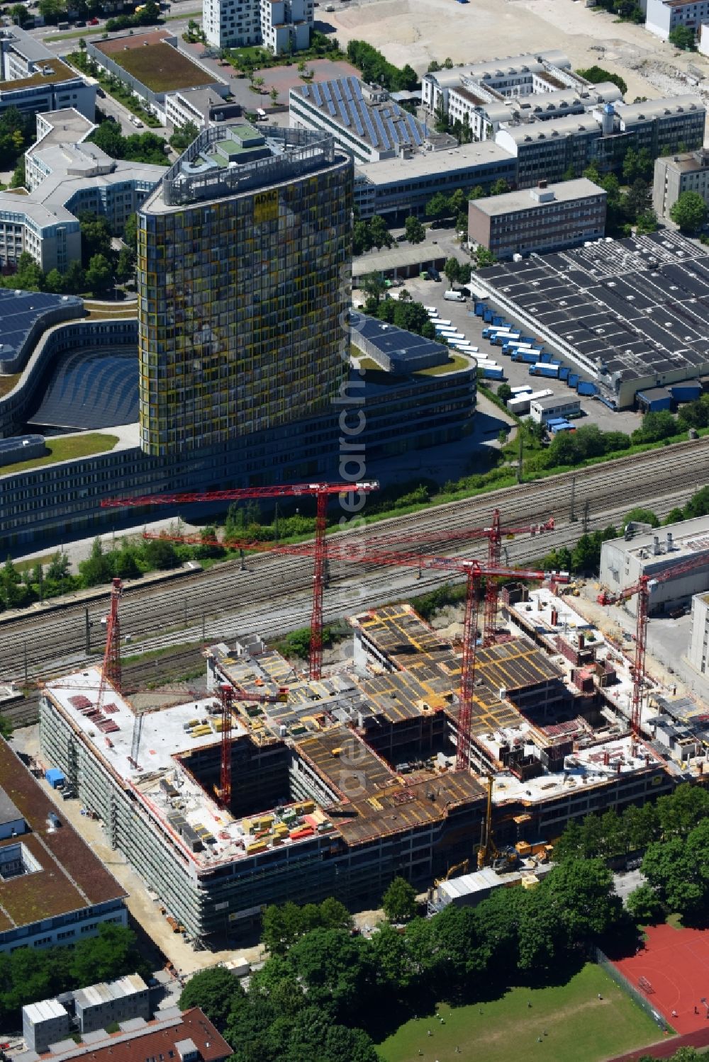 München from above - Construction site to build a new office and commercial building of TUeV SUeD AG on Ridlerstrasse in the district Schwanthalerhoehe in Munich in the state Bavaria, Germany