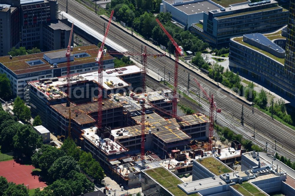 Aerial photograph München - Construction site to build a new office and commercial building of TUeV SUeD AG on Ridlerstrasse in the district Schwanthalerhoehe in Munich in the state Bavaria, Germany