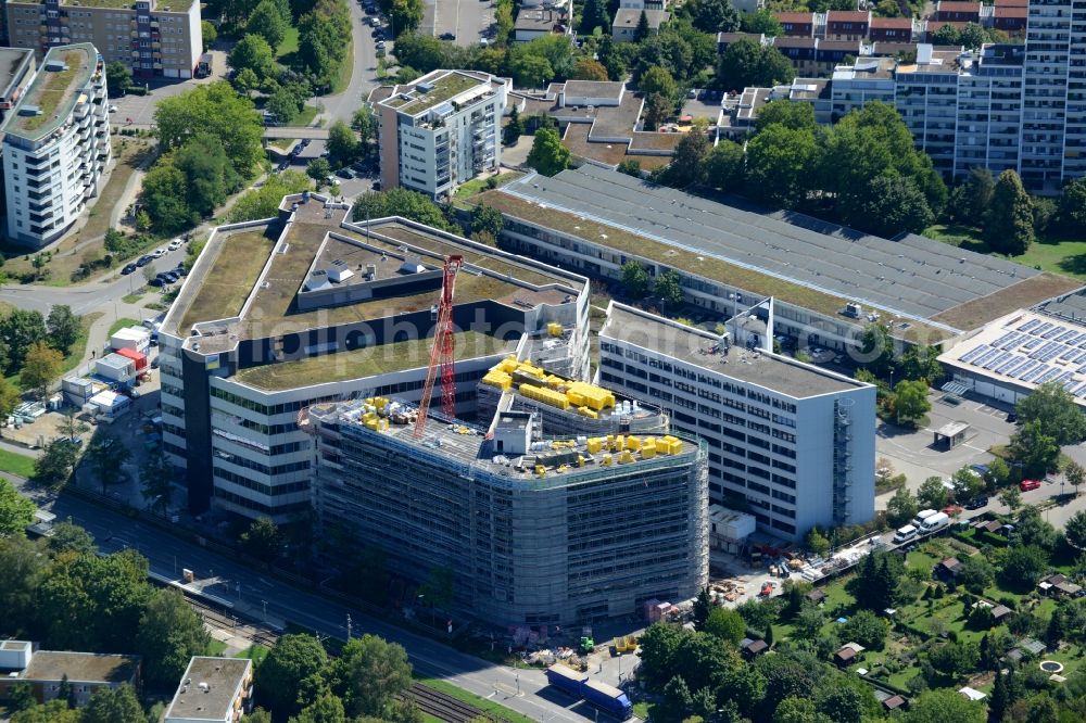 Aerial image Stuttgart - Construction site to build a new office and commercial building Deutsche Rentenversicherung Baden-Wuerttemberg on Adalbert-Stifter-Strasse in the district Freiberg in Stuttgart in the state Baden-Wuerttemberg, Germany