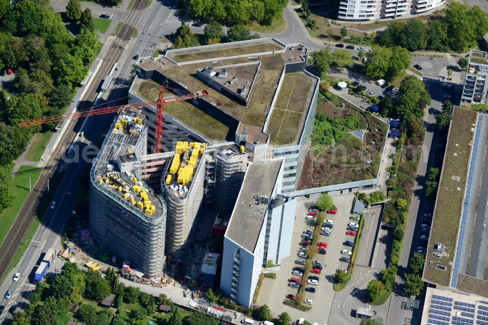 Aerial photograph Stuttgart - Construction site to build a new office and commercial building Deutsche Rentenversicherung Baden-Wuerttemberg on Adalbert-Stifter-Strasse in the district Freiberg in Stuttgart in the state Baden-Wuerttemberg, Germany