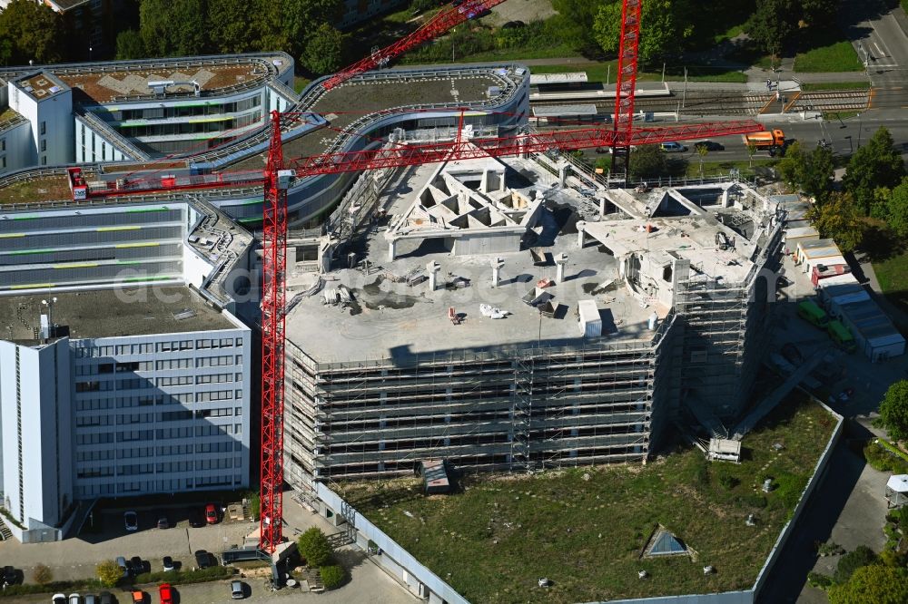 Stuttgart from above - Construction site to build a new office and commercial building Deutsche Rentenversicherung Baden-Wuerttemberg on Adalbert-Stifter-Strasse in the district Freiberg in Stuttgart in the state Baden-Wuerttemberg, Germany