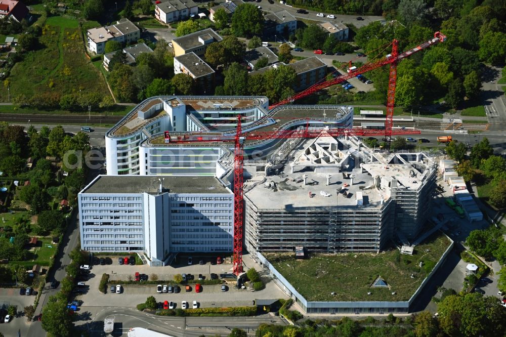 Stuttgart from the bird's eye view: Construction site to build a new office and commercial building Deutsche Rentenversicherung Baden-Wuerttemberg on Adalbert-Stifter-Strasse in the district Freiberg in Stuttgart in the state Baden-Wuerttemberg, Germany