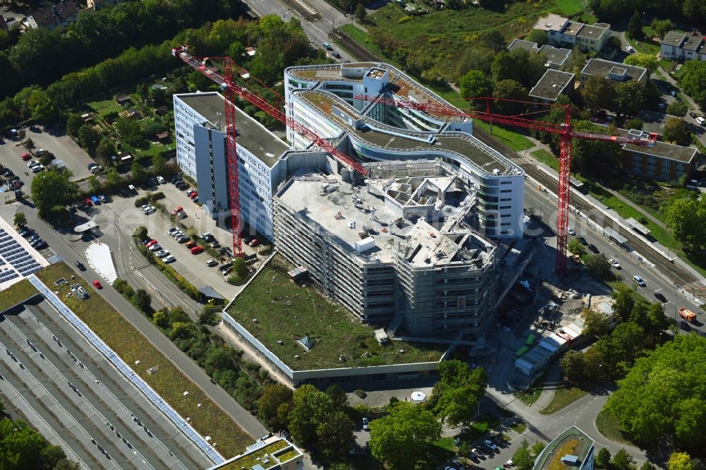 Aerial photograph Stuttgart - Construction site to build a new office and commercial building Deutsche Rentenversicherung Baden-Wuerttemberg on Adalbert-Stifter-Strasse in the district Freiberg in Stuttgart in the state Baden-Wuerttemberg, Germany