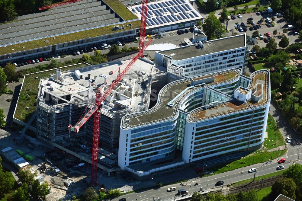 Aerial image Stuttgart - Construction site to build a new office and commercial building Deutsche Rentenversicherung Baden-Wuerttemberg on Adalbert-Stifter-Strasse in the district Freiberg in Stuttgart in the state Baden-Wuerttemberg, Germany