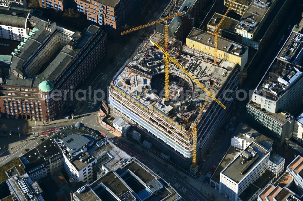 Aerial photograph Hamburg - Construction site to build a new office and commercial building Dammtorstrasse - corner of Valentinskamp Deutschlandhaus in Hamburg, Germany