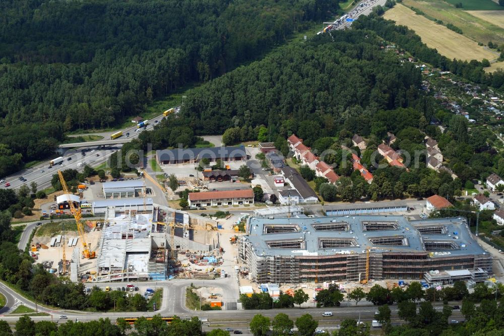 Aerial image Karlsruhe - Construction site to build a new office and commercial building of dm-drogerie markt GmbH + Co. KG on Alte Karlsruher Strasse in Karlsruhe in the state Baden-Wurttemberg, Germany