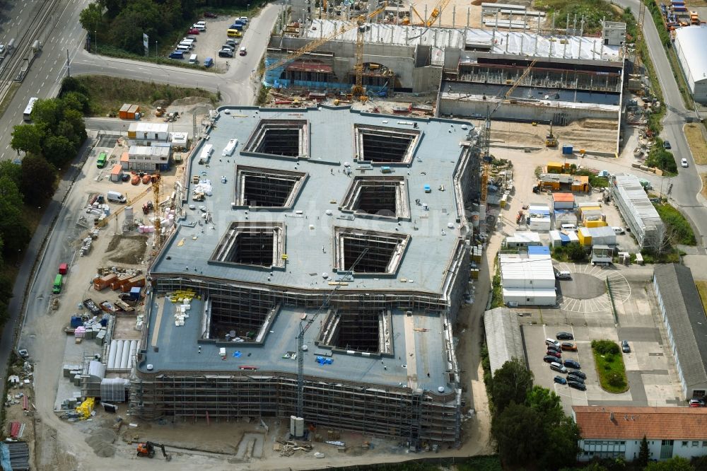 Aerial photograph Karlsruhe - Construction site to build a new office and commercial building of dm-drogerie markt GmbH + Co. KG on Alte Karlsruher Strasse in Karlsruhe in the state Baden-Wurttemberg, Germany