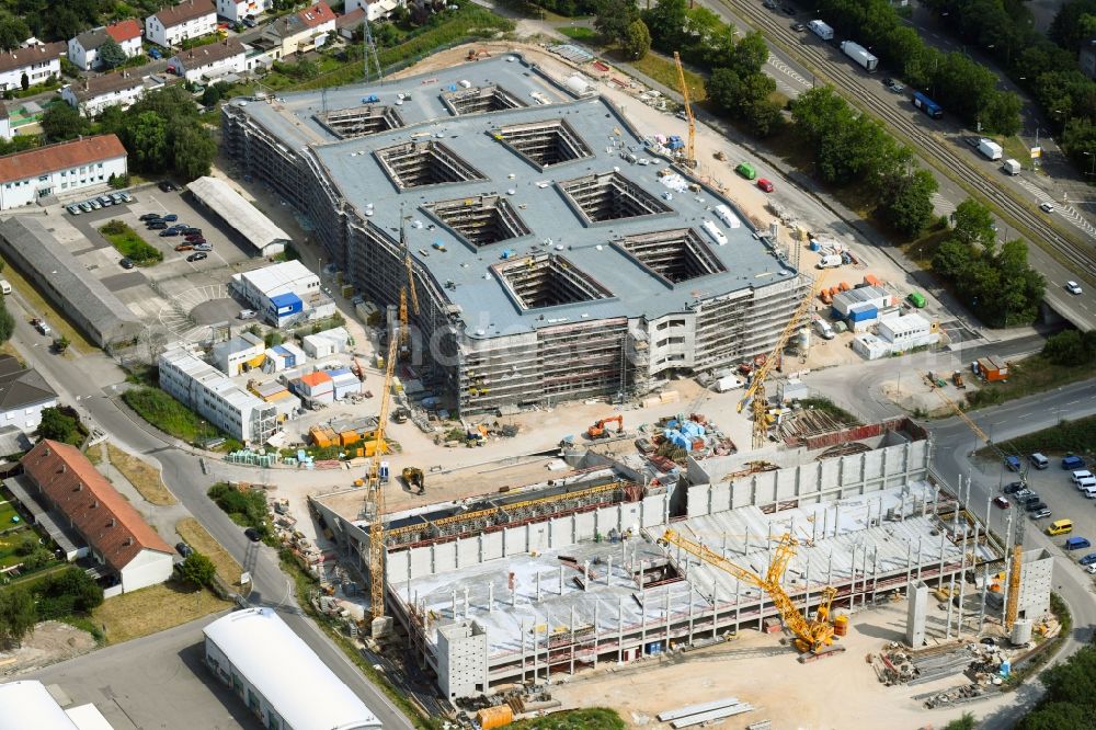 Karlsruhe from the bird's eye view: Construction site to build a new office and commercial building of dm-drogerie markt GmbH + Co. KG on Alte Karlsruher Strasse in Karlsruhe in the state Baden-Wurttemberg, Germany