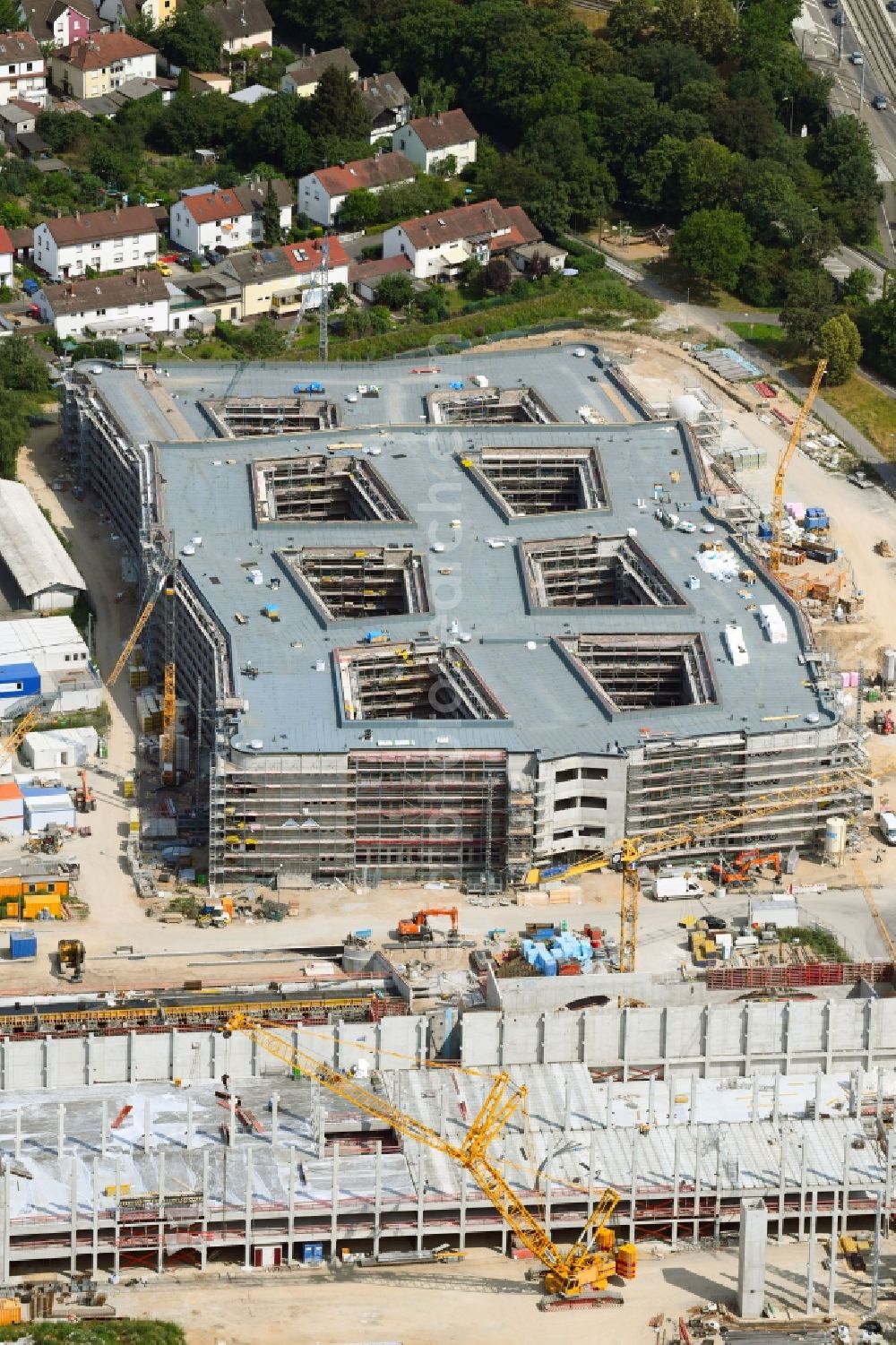 Aerial image Karlsruhe - Construction site to build a new office and commercial building of dm-drogerie markt GmbH + Co. KG on Alte Karlsruher Strasse in Karlsruhe in the state Baden-Wurttemberg, Germany