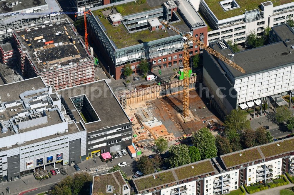 Aerial image Düsseldorf - Construction site to build a new office and commercial building H27 of INTERBODEN Innovative Gewerbewelten GmbH & Co. KG on Hammerstrasse in Duesseldorf in the state North Rhine-Westphalia, Germany