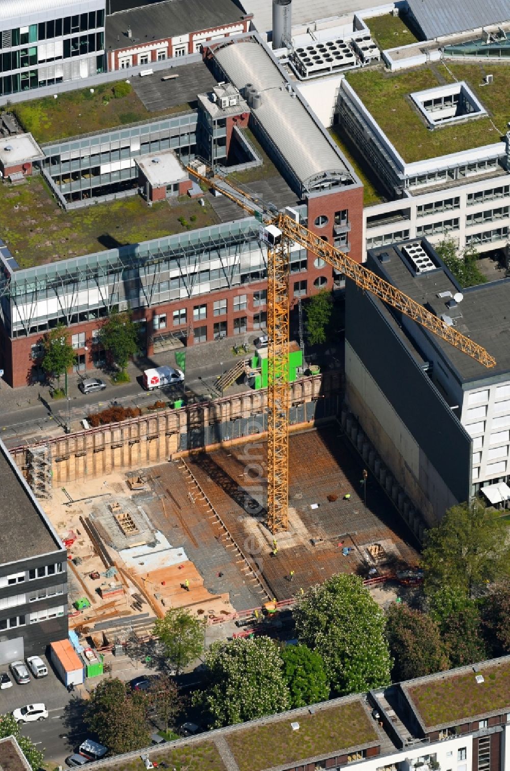 Aerial photograph Düsseldorf - Construction site to build a new office and commercial building H27 of INTERBODEN Innovative Gewerbewelten GmbH & Co. KG on Hammerstrasse in Duesseldorf in the state North Rhine-Westphalia, Germany