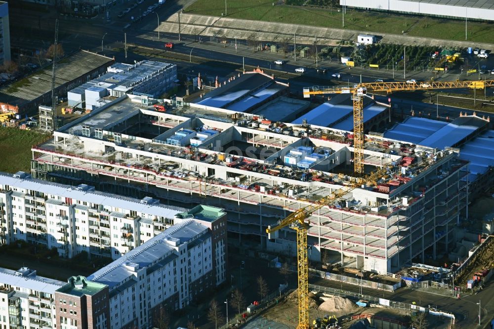 Berlin from above - Construction site to build a new office and commercial building DSTRCT.Berlin on Landsberger Allee, Otto-Ostrowski-Strasse and Hermann-Blankenstein-Strasse in the district Prenzlauer Berg in Berlin, Germany