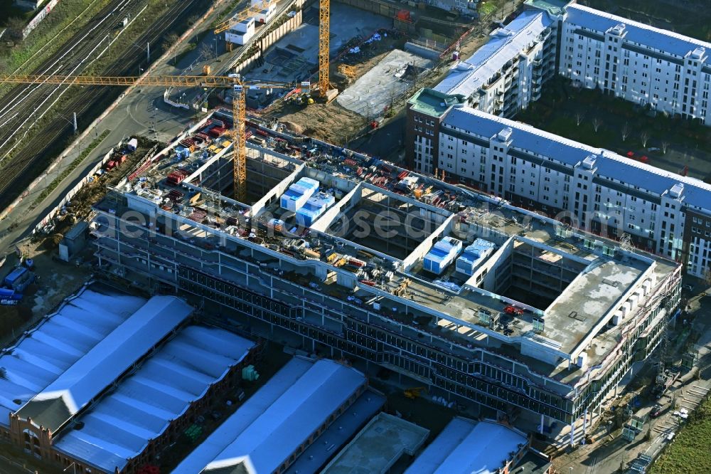 Aerial photograph Berlin - Construction site to build a new office and commercial building DSTRCT.Berlin on Landsberger Allee, Otto-Ostrowski-Strasse and Hermann-Blankenstein-Strasse in the district Prenzlauer Berg in Berlin, Germany