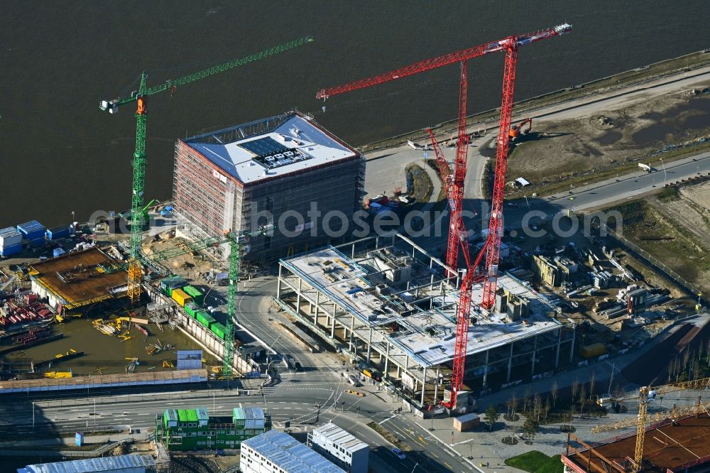 Aerial photograph Hamburg - Construction site to build a new office and commercial building EDGE ElbSide on place Amerigo-Vespucci-Platz in the district HafenCity in Hamburg, Germany