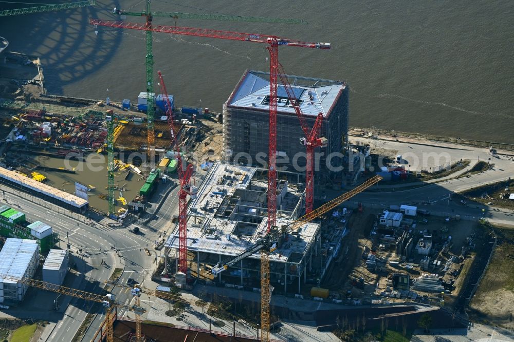 Hamburg from above - Construction site to build a new office and commercial building EDGE ElbSide on place Amerigo-Vespucci-Platz in the district HafenCity in Hamburg, Germany