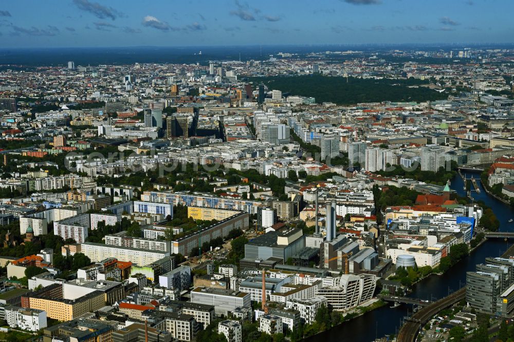 Berlin from above - Construction site to build a new office and commercial building Elements between Spreeufer and Michaelkirchstrasse in the district Mitte in Berlin, Germany