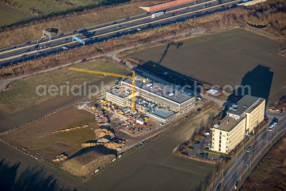 Aerial image Dortmund - Construction site to build a new office and commercial building Ernst-Abbe-Strasse - Brennaborstrasse in the district Luetgendortmund in Dortmund in the state North Rhine-Westphalia, Germany