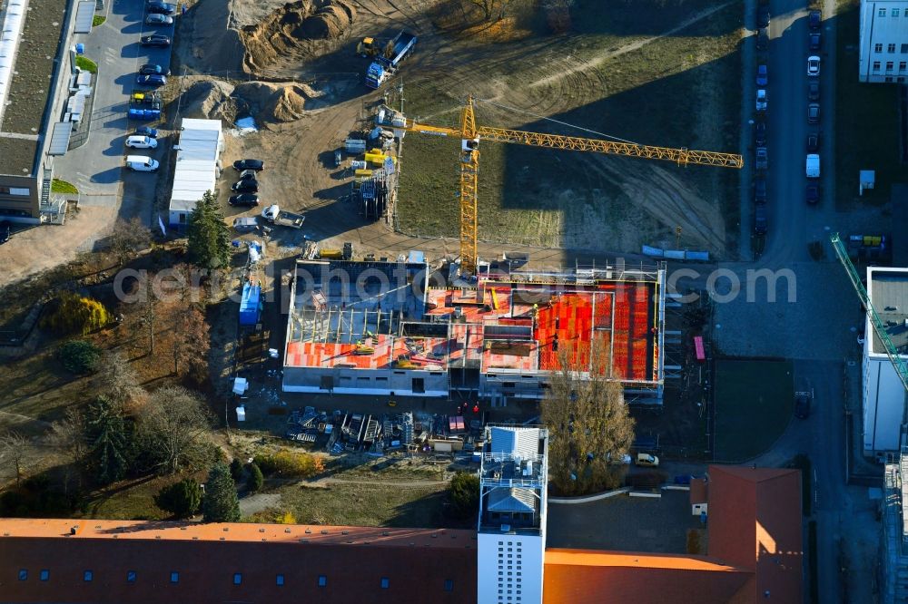 Aerial photograph Berlin - Construction site to build a new office and commercial building on Ernst-Augustin-Strasse in the district Adlershof in Berlin, Germany