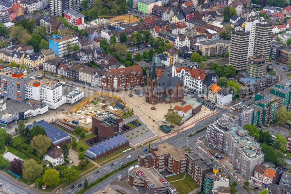 Aerial image Herne - Construction site for the new construction of an office and commercial building Europagarten at the City Center at Europaplatz in Herne at Ruhrgebiet in the state North Rhine-Westphalia, Germany