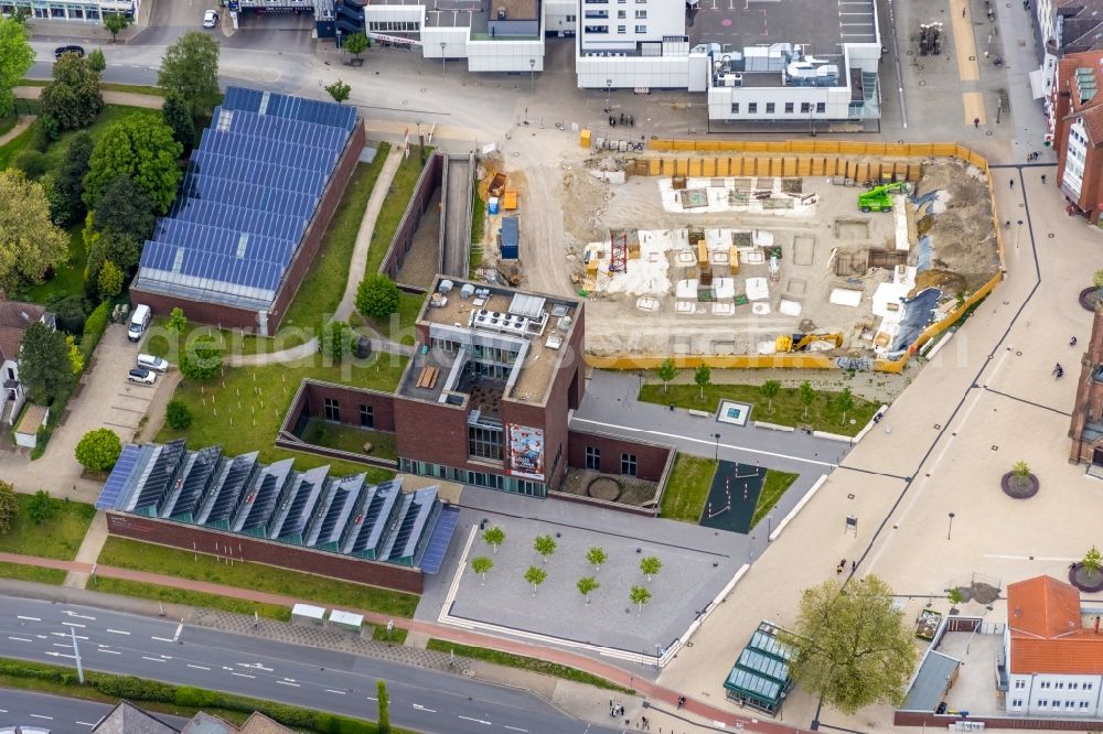 Herne from above - Construction site for the new construction of an office and commercial building Europagarten at the City Center at Europaplatz in Herne at Ruhrgebiet in the state North Rhine-Westphalia, Germany