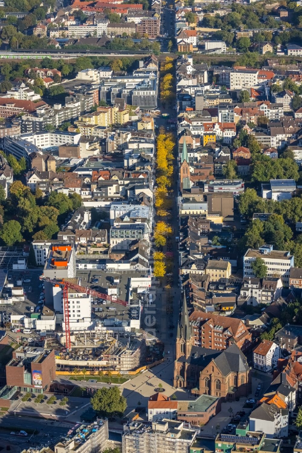 Aerial image Herne - Construction site for the new construction of an office and commercial building Europagarten at the City Center at Europaplatz in Herne at Ruhrgebiet in the state North Rhine-Westphalia, Germany