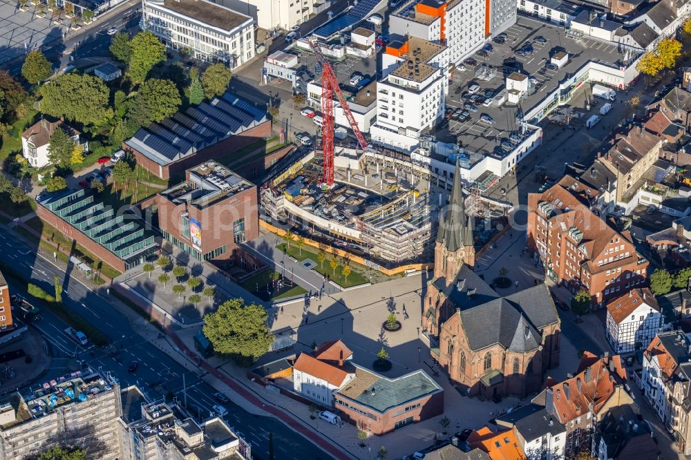 Herne from above - Construction site for the new construction of an office and commercial building Europagarten at the City Center at Europaplatz in Herne at Ruhrgebiet in the state North Rhine-Westphalia, Germany