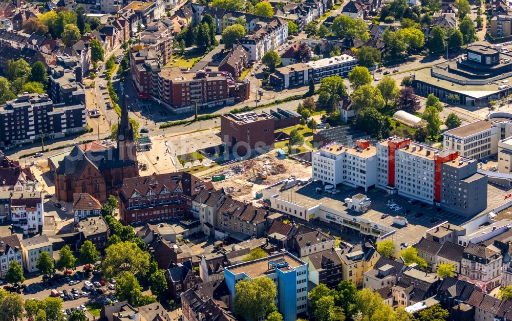 Aerial image Herne - Construction site for the new construction of an office and commercial building Europagarten at Europaplatz in Herne in the state North Rhine-Westphalia, Germany