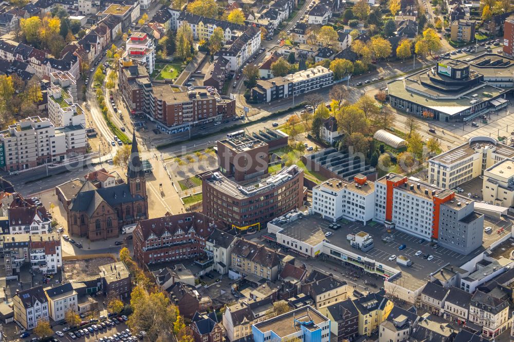 Herne from the bird's eye view: Construction site for the new construction of an office and commercial building Europagarten at Europaplatz in Herne in the state North Rhine-Westphalia, Germany