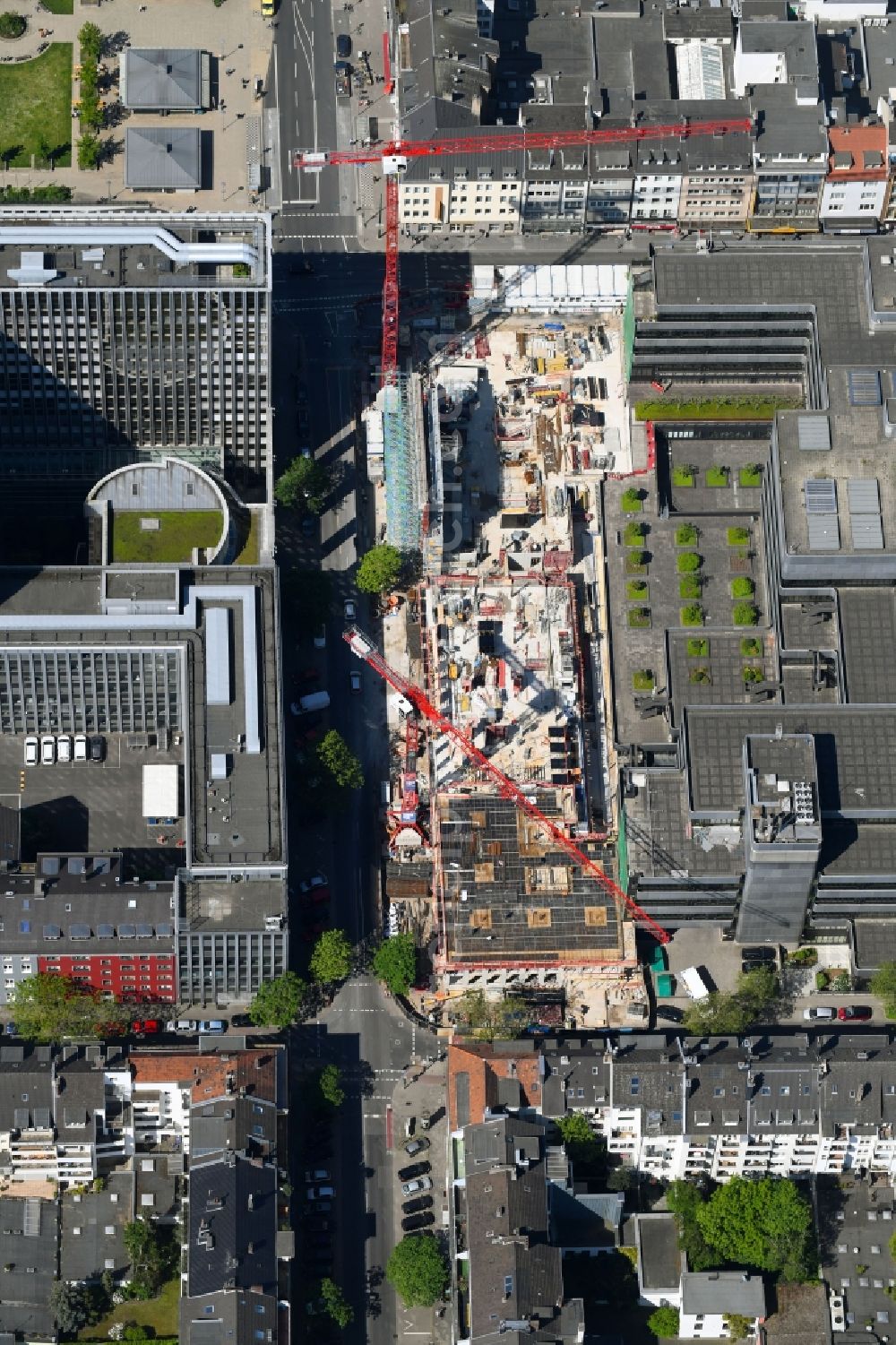 Aerial image Düsseldorf - Construction site to build a new office and commercial building on Fuerstenwall - Friedrichstrasse in Duesseldorf in the state North Rhine-Westphalia, Germany