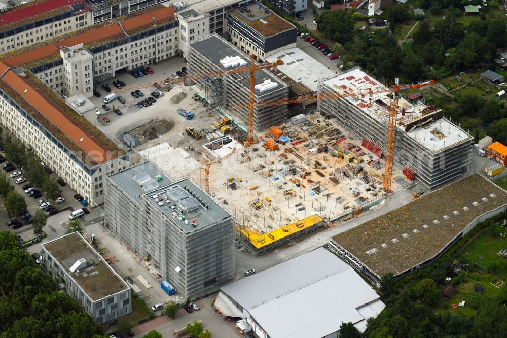 Aerial image Karlsruhe - Construction of an office and commercial building on the site of the Durlacher Raumfabrik in Karlsruhe in the state of Baden-Wuerttemberg, Germany