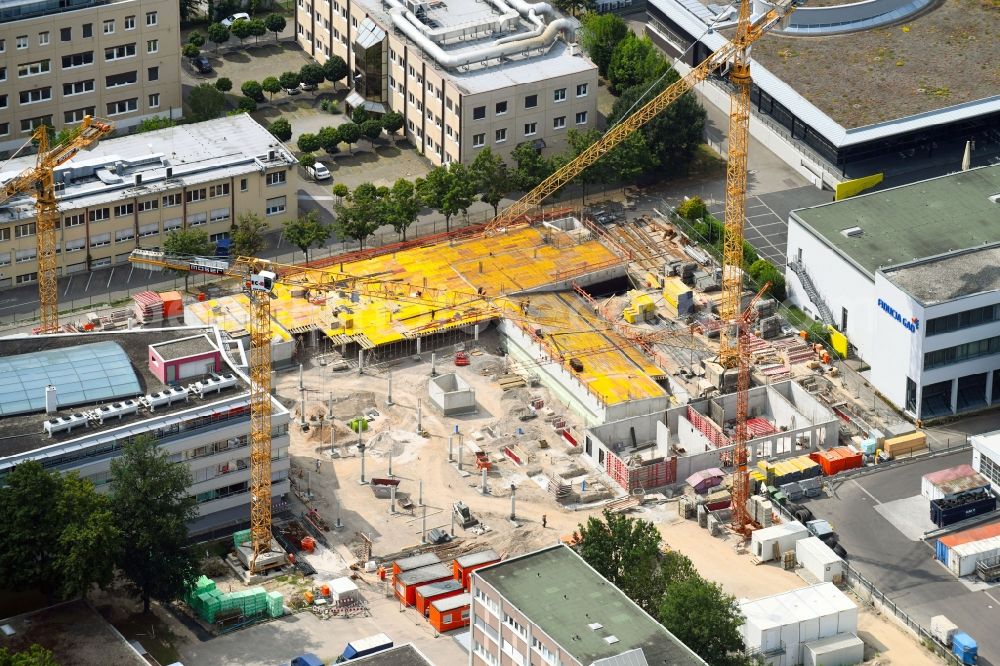 Karlsruhe from the bird's eye view: Construction of an office and commercial building on the grounds of Fiducia & GAD IT AG in Karlsruhe in the state of Baden-Wuerttemberg, Germany