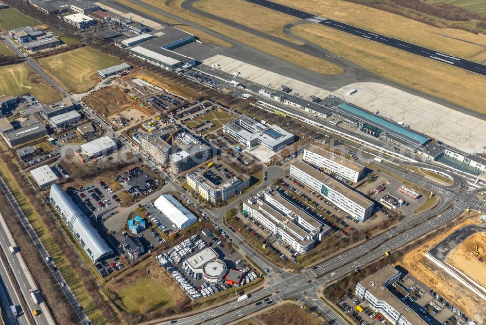 Holzwickede from above - Construction site to build a new office and commercial building on Gottlieb-Daimler-Strasse in Holzwickede in the state North Rhine-Westphalia, Germany