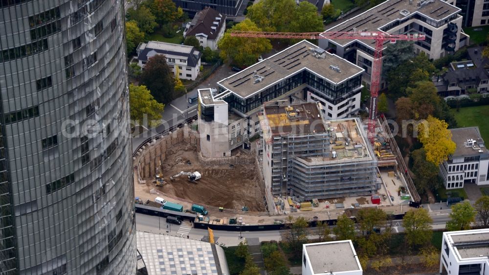 Bonn from the bird's eye view: Construction site to build a new office and commercial building Greengate on Kurt-Schumacher-Strasse in the district Gronau in Bonn in the state North Rhine-Westphalia, Germany