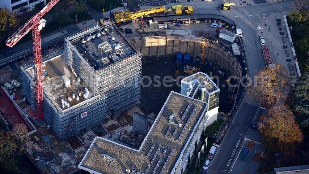 Bonn from above - Construction site to build a new office and commercial building Greengate on Kurt-Schumacher-Strasse in the district Gronau in Bonn in the state North Rhine-Westphalia, Germany