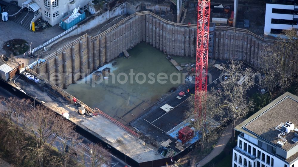 Bonn from above - Construction site to build a new office and commercial building Greengate on Kurt-Schumacher-Strasse in the district Gronau in Bonn in the state North Rhine-Westphalia, Germany