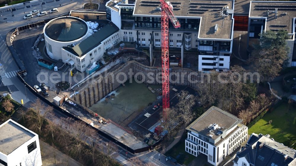 Bonn from the bird's eye view: Construction site to build a new office and commercial building Greengate on Kurt-Schumacher-Strasse in the district Gronau in Bonn in the state North Rhine-Westphalia, Germany