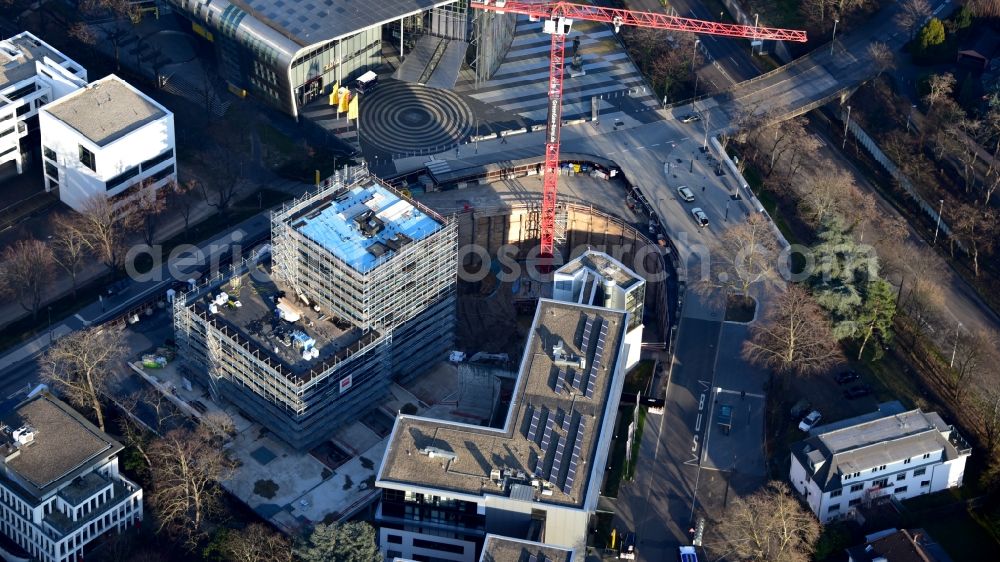 Bonn from above - Construction site to build a new office and commercial building Greengate on Kurt-Schumacher-Strasse in the district Gronau in Bonn in the state North Rhine-Westphalia, Germany