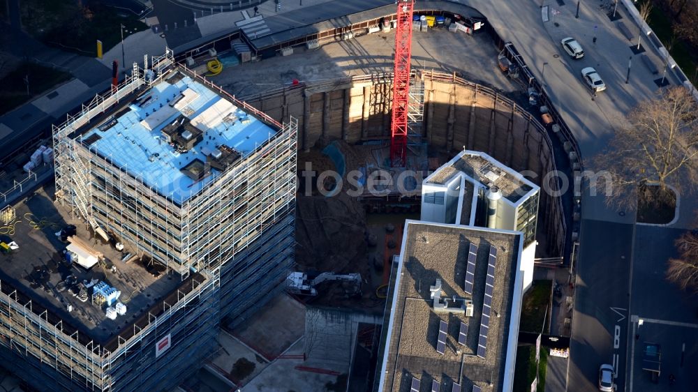 Bonn from the bird's eye view: Construction site to build a new office and commercial building Greengate on Kurt-Schumacher-Strasse in the district Gronau in Bonn in the state North Rhine-Westphalia, Germany