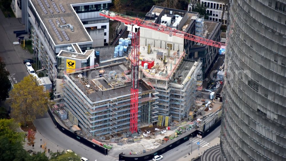 Bonn from the bird's eye view: Construction site to build a new office and commercial building Greengate on Kurt-Schumacher-Strasse in Bonn in the state North Rhine-Westphalia, Germany