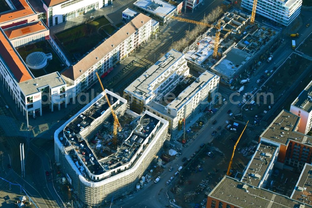 Aerial photograph Dresden - Construction site to build a new office and commercial building Haus Postplatz in the district Wilsdruffer Vorstadt in Dresden in the state Saxony, Germany