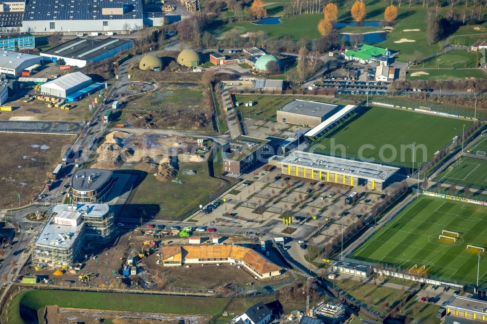 Aerial photograph Dortmund - Construction site to build a new office and commercial building of HOFF Hohenbuschei GmbH on Hohenbuschei-Allee in Dortmund in the state North Rhine-Westphalia, Germany