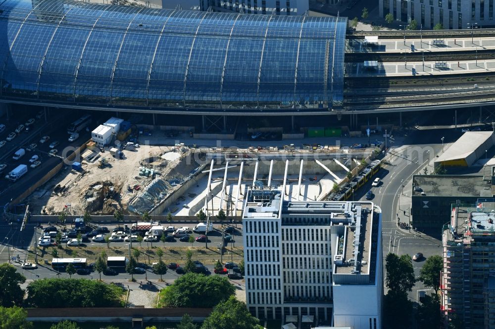 Aerial image Berlin - Construction site to build a new office and commercial building and Hotel EDGE Grand Central Berlin on Clara-Jaschke-Strasse corner Invalidenstrasse in the district Moabit in Berlin, Germany