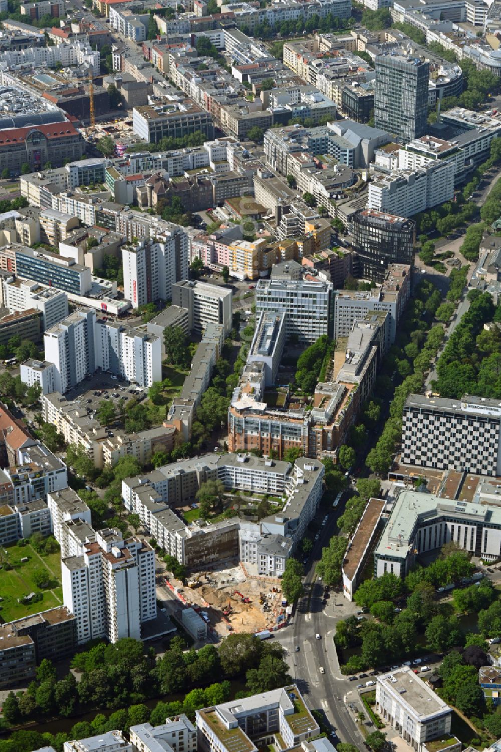 Berlin from above - Construction site to build a new office and commercial building of HYP-Zentrale on Budapester Strasse - Luetzowstrasse in Berlin, Germany