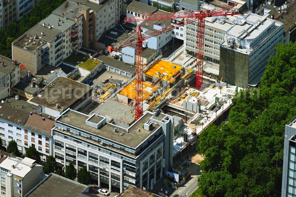 Aerial photograph Ludwigshafen am Rhein - Construction site for the new construction of a replacement building - office and commercial building IHK Chamber of Industry and Commerce as a house of business on Ludwigsplatz in the Mitte district of Ludwigshafen am Rhein in the state of Rhineland-Palatinate, Germany