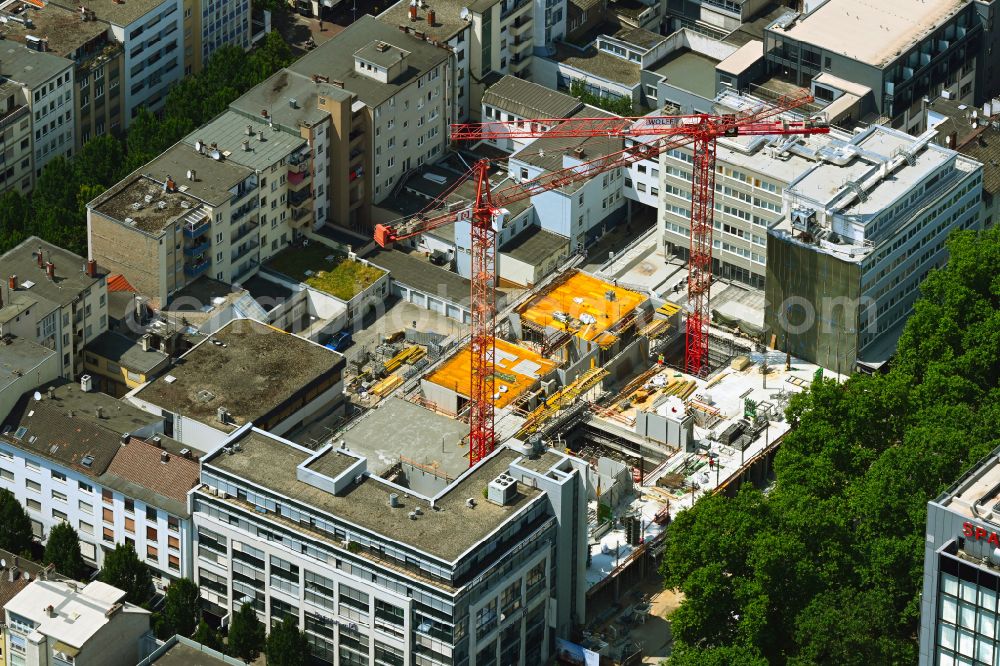 Ludwigshafen am Rhein from above - Construction site for the new construction of a replacement building - office and commercial building IHK Chamber of Industry and Commerce as a house of business on Ludwigsplatz in the Mitte district of Ludwigshafen am Rhein in the state of Rhineland-Palatinate, Germany