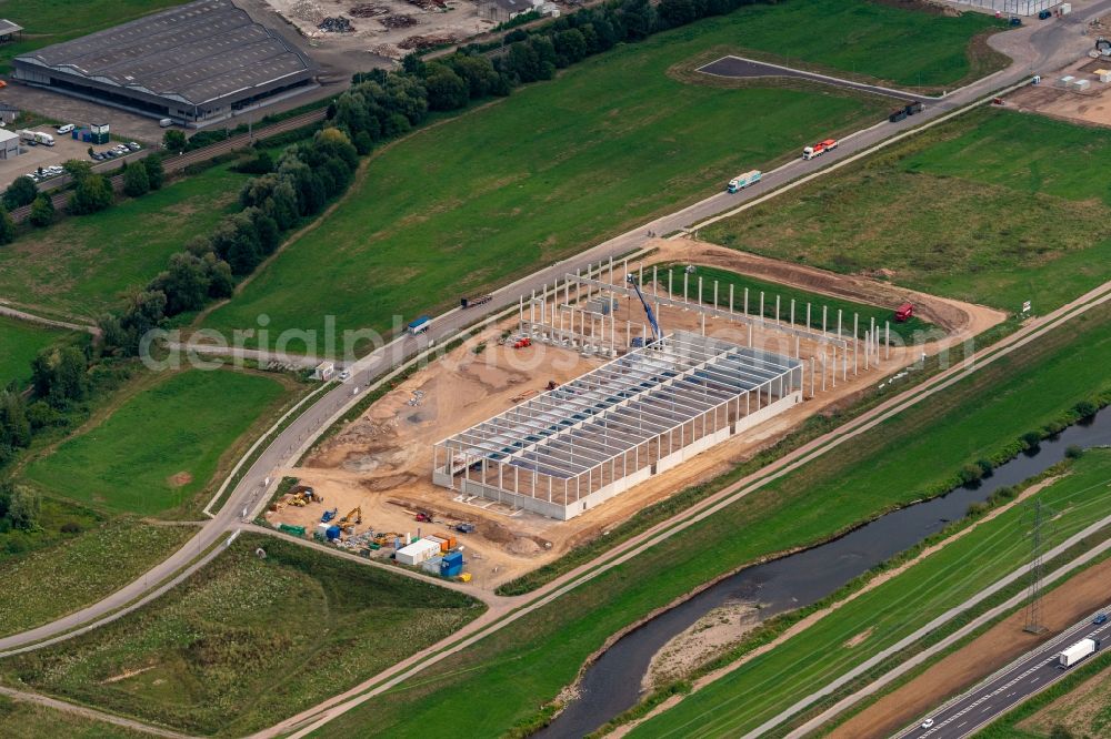 Berghaupten from above - Construction site to build a new office and commercial building Industriegebaeude in Berghaupten in the state Baden-Wuerttemberg, Germany