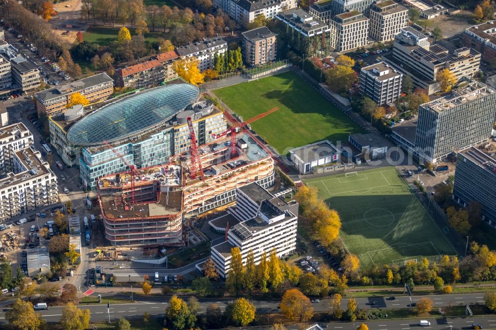 Düsseldorf from above - Construction site to build a new office and commercial building Infinity Office on Schwannstrasse in Duesseldorf in the state North Rhine-Westphalia, Germany