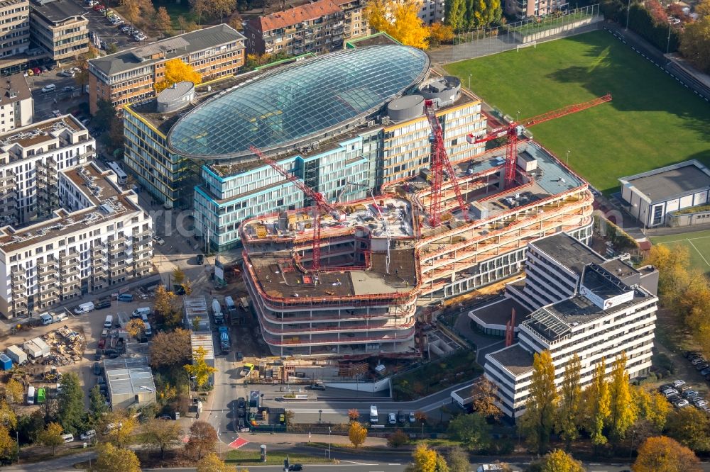 Aerial image Düsseldorf - Construction site to build a new office and commercial building Infinity Office on Schwannstrasse in Duesseldorf in the state North Rhine-Westphalia, Germany